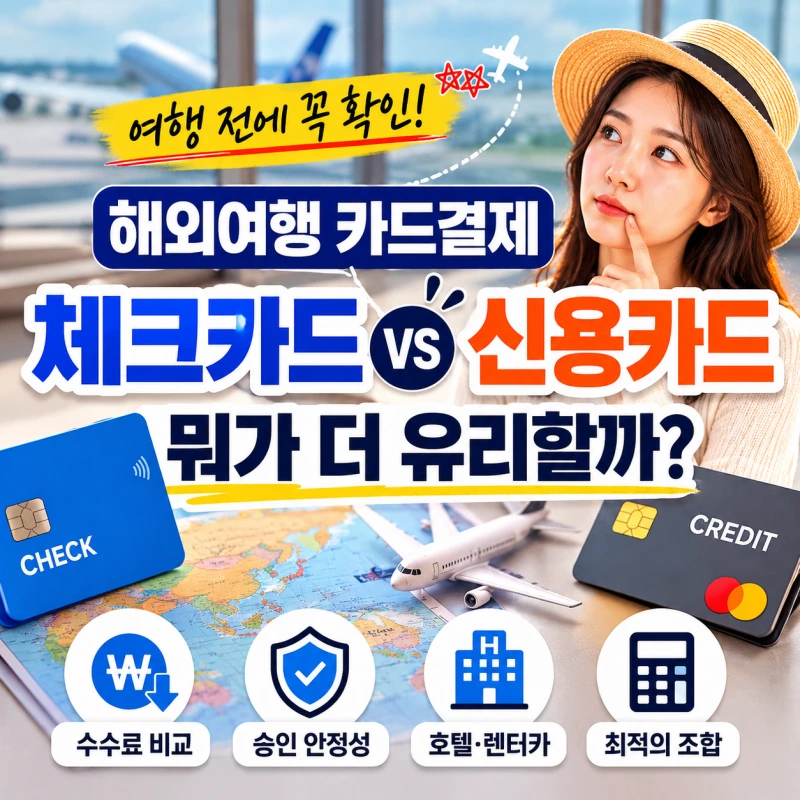 해외여행 카드결제 시 체크카드와 신용카드 장단점을 비교하는 여행 정보형 썸네일