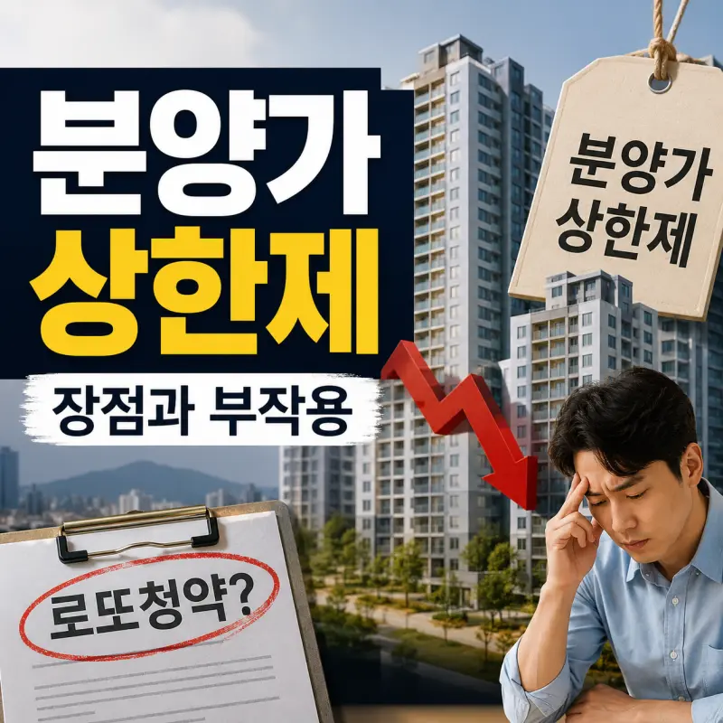 분양가 상한제와 로또 청약 및 공급 부족 부작용을 설명하는 인포그래픽