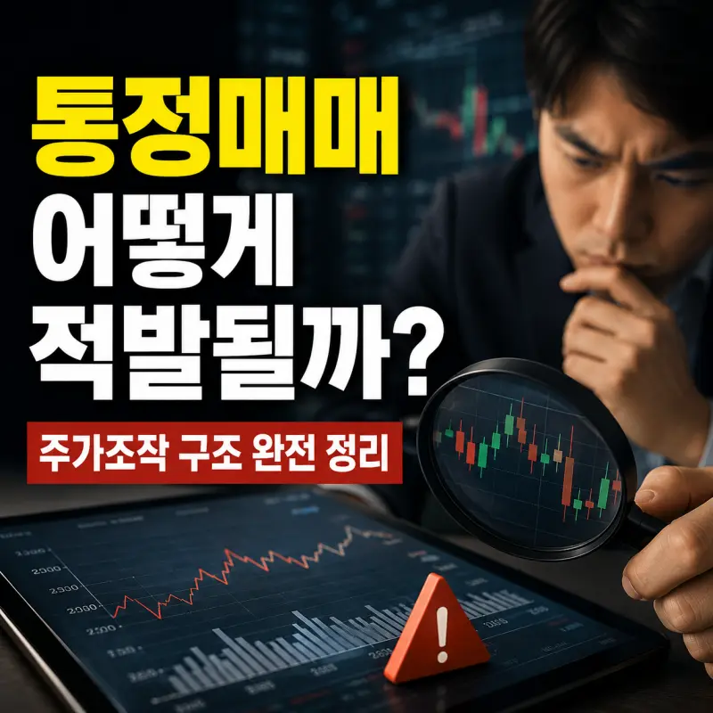 통정매매 구조와 주가조작 적발 원리를 설명하는 투자자 교육용 이미지