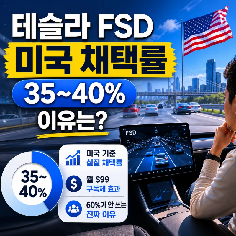 미국 시장 기준 테슬라 FSD 채택률과 구독제 성장 데이터를 분석한 인포그래픽