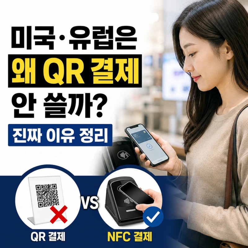 미국 유럽 NFC 결제와 QR 결제 비교 이미지