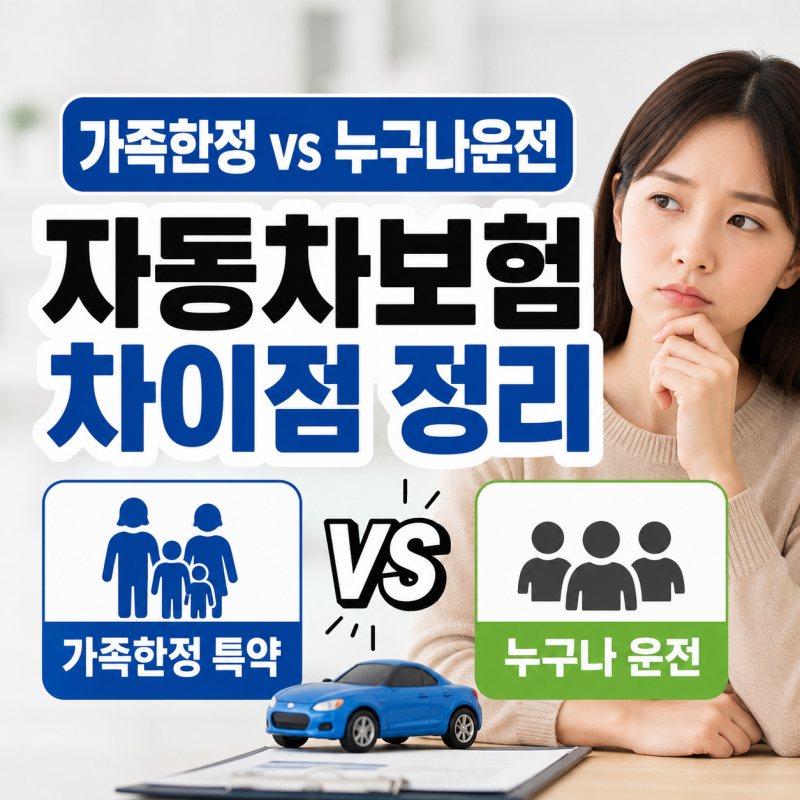자동차보험 가족한정 특약과 누구나 운전 보험료 및 보상 범위 비교