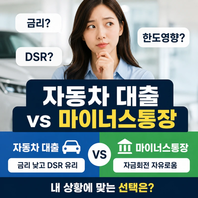 자동차 대출과 마이너스통장의 금리 DSR 한도 영향 비교 이미지