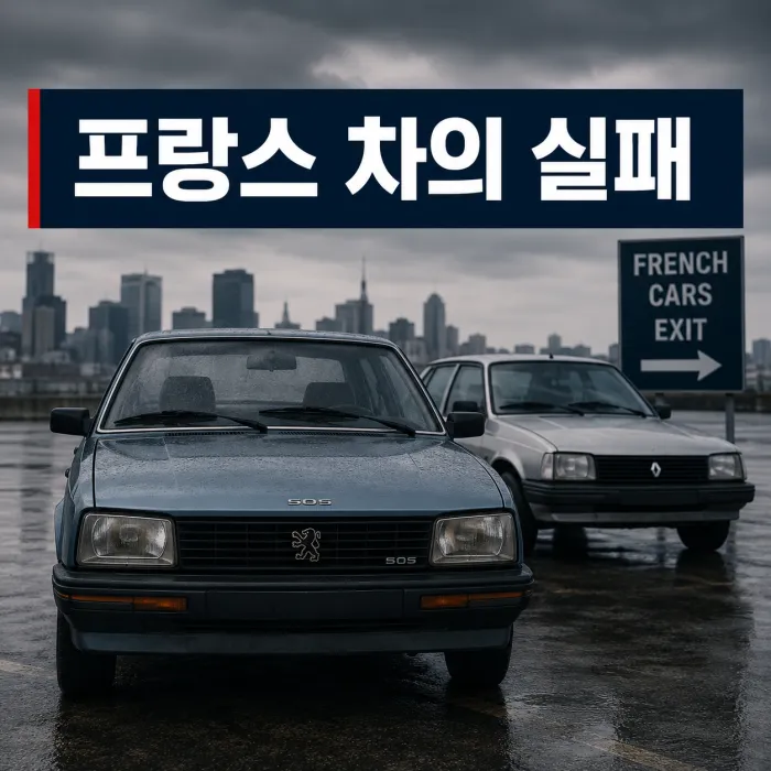 미국 자동차 시장에서 철수한 푸조와 르노의 품질 문제와 정비 어려움을 표현한 대표 이미지