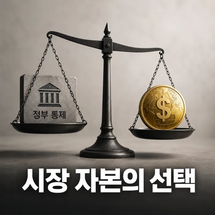 정부 통제와 시장 자본 흐름을 비교한 디지털 경제 분석 이미지