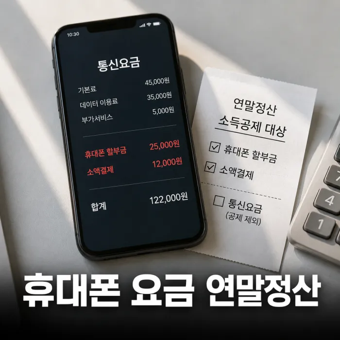 휴대폰 통신비와 단말기 할부금의 연말정산 소득공제 차이를 설명하는 이미지
