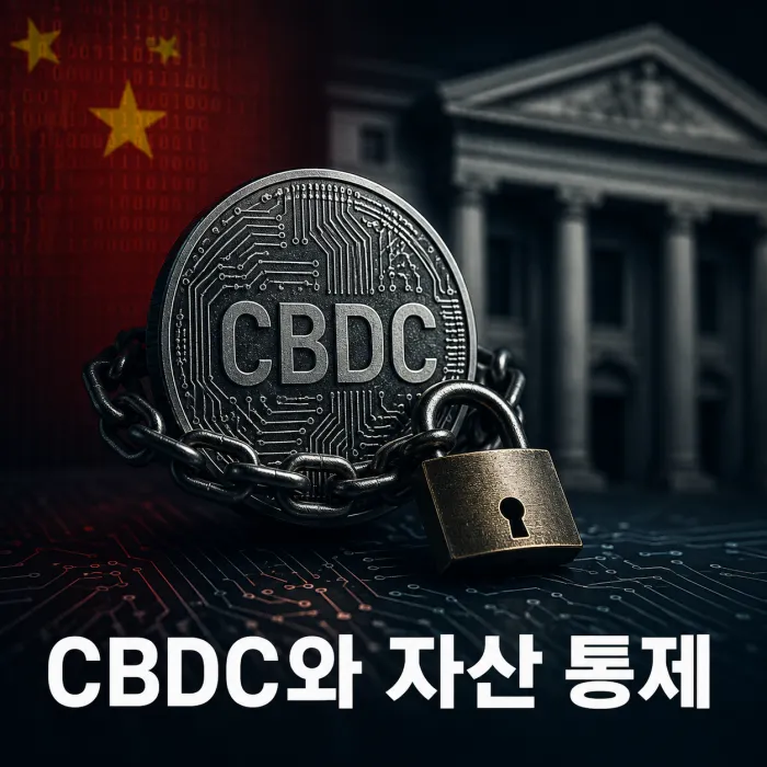 CBDC 프로그래머블 머니와 사유재산 통제 구조를 표현한 금융 데이터 이미지