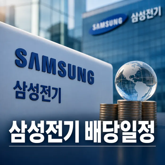삼성전기 2026년 배당일정, 배당락일, 최종 매수일, 예상 배당수익률과 배당금 전망을 정리한 이미지