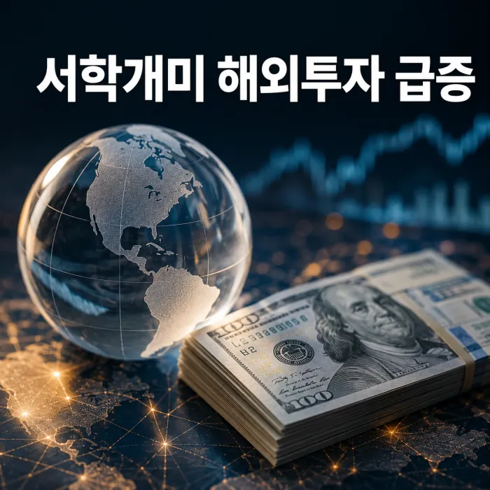 서학개미 해외투자 증가와 원달러 환율 상승 구조를 보여주는 금융 데이터 이미지