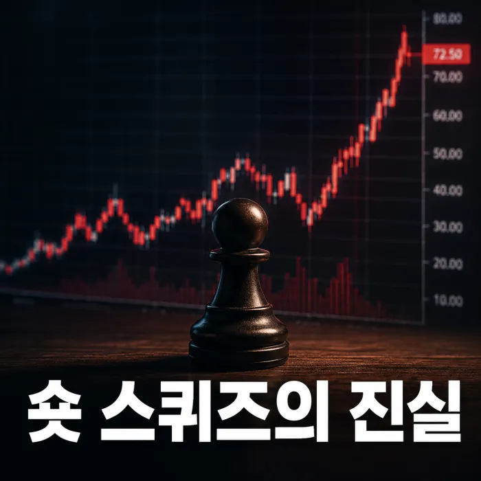 공매도 투자자의 숏커버링으로 주가가 급등하는 숏 스퀴즈 구조를 표현한 이미지