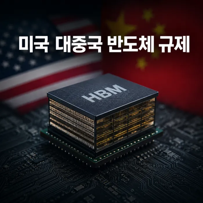 미국 대중국 반도체 규제와 HBM 수출 통제를 설명하는 AI 반도체 이미지