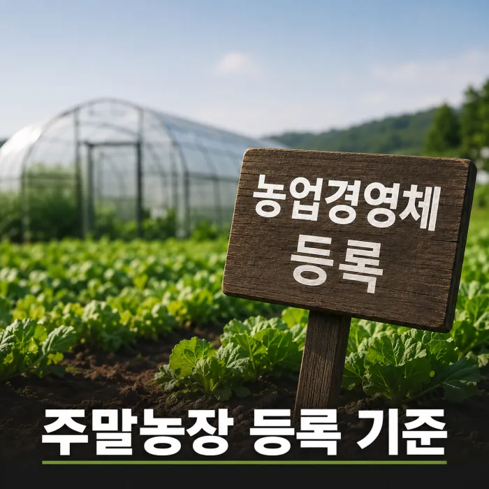 주말농장 농업경영체 등록 가능 조건과 면적 매출 시설 기준을 설명한 이미지