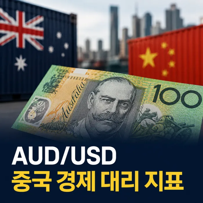 호주 달러와 중국 경제 및 철광석 가격의 관계를 나타낸 이미지