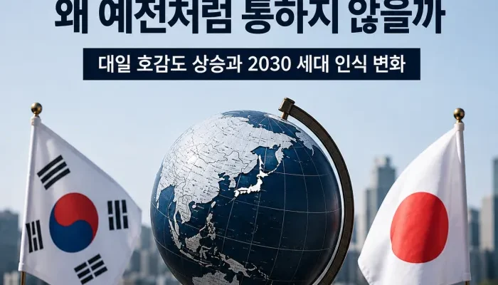 한국인의 대일 호감도 상승과 2030 세대 일본 인식 변화를 보여주는 이미지