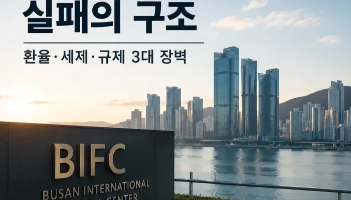 부산 금융허브의 외환 규제와 역외금융센터 전환 구조를 표현한 이미지
