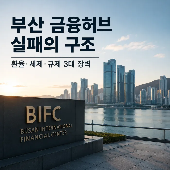부산 금융허브의 외환 규제와 역외금융센터 전환 구조를 표현한 이미지