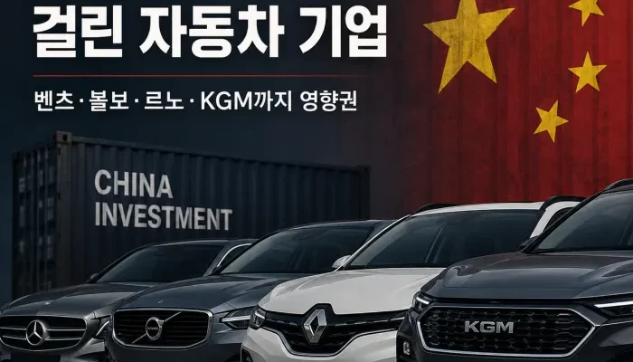 메르세데스 벤츠 르노코리아 KGM 등 주요 자동차 기업 중국 자본 지분율 비교