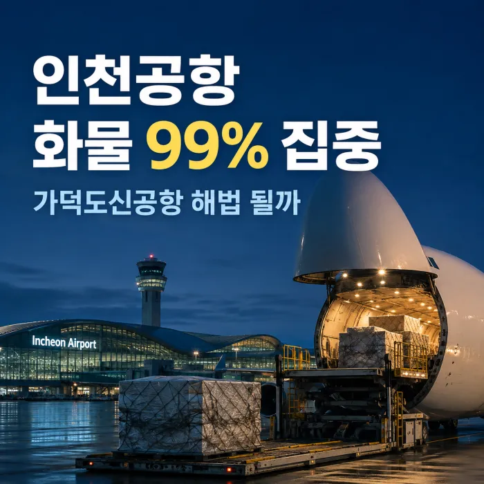 인천공항 화물 집중 구조와 김해공항의 야간운항 제한 그리고 가덕도신공항의 24시간 화물 운항 가능성을 비교한 이미지