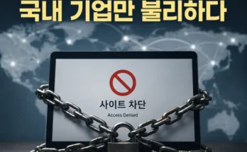 인터넷 규제와 해외 플랫폼 국내 기업 규제 차이를 표현한 이미지