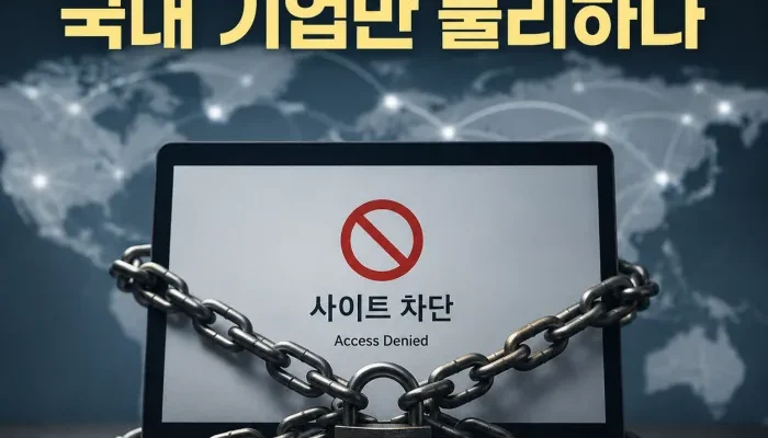 인터넷 규제와 해외 플랫폼 국내 기업 규제 차이를 표현한 이미지