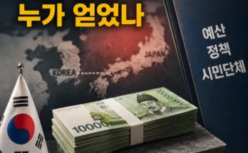 대일 갈등 이후 정치적 효과와 소재 부품 장비 예산 및 시민단체 구조를 분석한 이미지