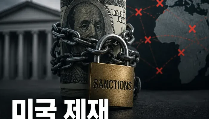 미국 OFAC SDN 개인 제재와 글로벌 금융 차단 구조를 표현한 이미지