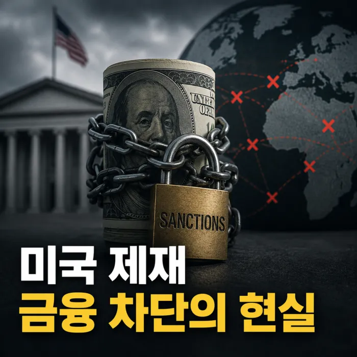 미국 OFAC SDN 개인 제재와 글로벌 금융 차단 구조를 표현한 이미지