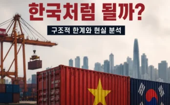 한국과 베트남의 대기업 육성 환경과 제조업 구조 차이를 비교한 이미지