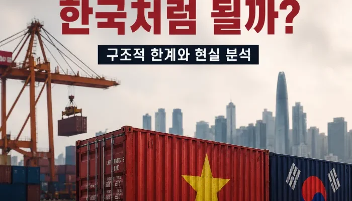 한국과 베트남의 대기업 육성 환경과 제조업 구조 차이를 비교한 이미지