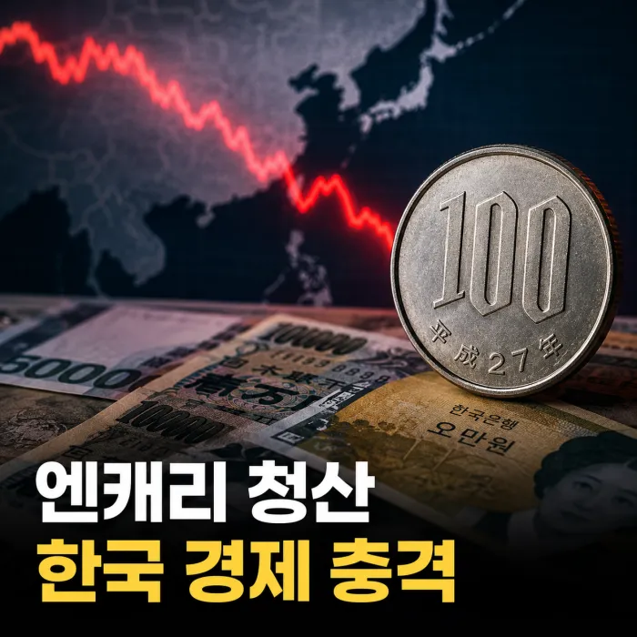 엔캐리 트레이드 청산으로 엔화 가치가 상승하고 한국 주식과 원화 가치가 하락하는 금융시장 구조