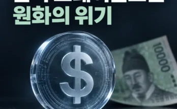원화는 생활비 결제에 남고 달러 스테이블코인은 자산 저장 수단으로 이동하는 모습을 표현한 금융 이미지